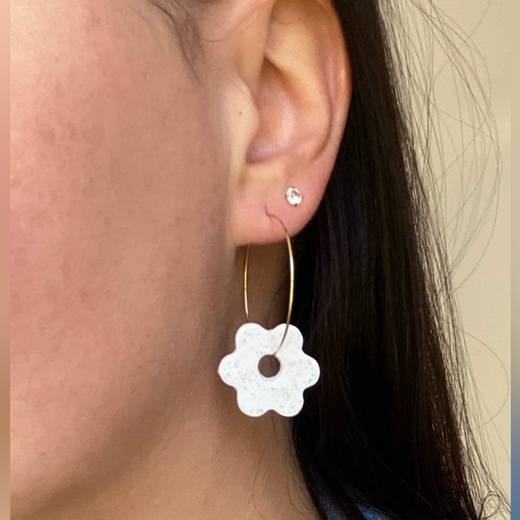 Polymer Clay Dainty Flower Gold Hoops - Picture 5 of 5